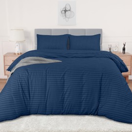 Utopia Bedding Utopia Bedding Double Striped Navy Print Duvet Cover Set - Soft Microfibre Polyester - Bedding Quilt Cover Set