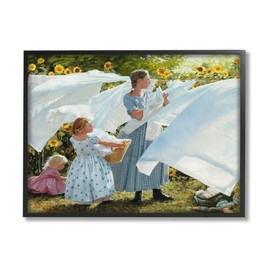 Stupell Industries Farm Children Doing Laundry White Linens Heide Presse Black Framed Wall Art, 11x14