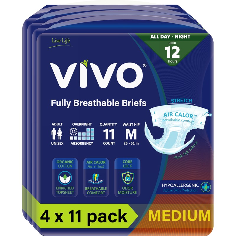 VIVO Organic Cotton Overnight Sensitive Skin Adult Incontinence Diaper Briefs