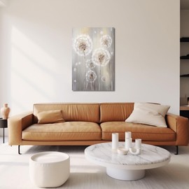 CXHOSTENT Dandelion Canvas Wall Art White Flower Painting Vintage Farm Floral Picture Prints for Modern Rustic Farmhouse Kitchen Decor (Dandelion-3, 16.00"x24.00")