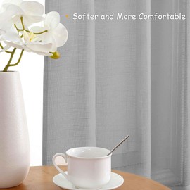CUCRAF Voile Curtains 63 Inch Drop 2 Panels with Eyelet Linen Net Curtains for Windows Sheer Curtains for Bedroom Kitchen Dormitory Home Decoration
