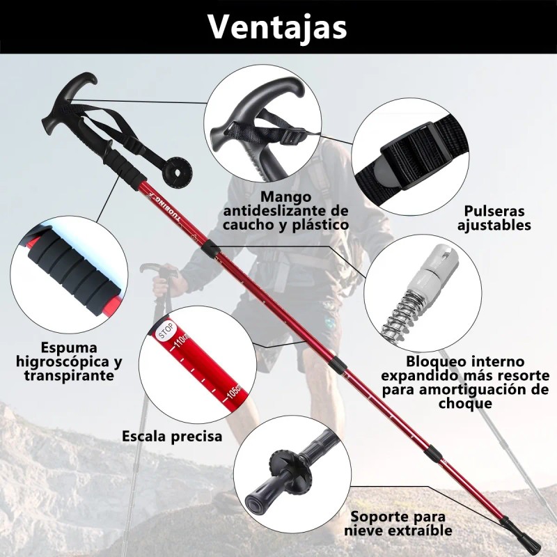 2pk Bastones De Senderismo Ajustar Bastón Plegables Trekking