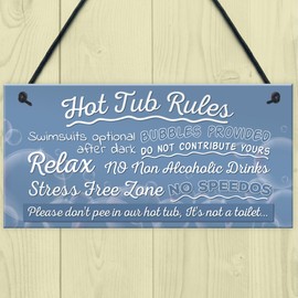 RED OCEAN Hot Tub Rules Novelty Hanging Garden Shed Plaque Party Pool Funny Gift Home Decor Sign