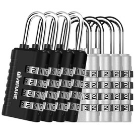 GIVERARE - Paquete de 8 candados de combinación, 4 dígitos sin llave, cerraduras de equipaje de metal reiniciables, cerradura de viaje de aleación resistente a la intemperie para mochila, gimnasio