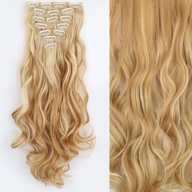 22Inch Long Straight Wavy Hair Extension 7Pcs/Set 16 Clips High Tempreture Synthetic Hairpiece Clip in Hair Extensions LISI HAIR - Color: 27H613 (200744743_200003637), Stretched Length: 24Inches (200744743_200003637)