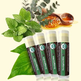 Bálsamo labial orgánico USDA de Earth's Daughter, paquete de 4 – Sabor de menta de eucalipto, cera de abejas, aceite de coco, vitamina E – mejor barra