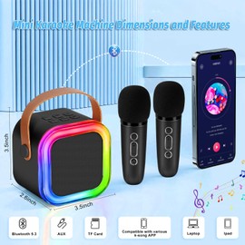 Karaoke Machine for Kids Adults,Mini Wireless Karaoke Microphone Portable Bluetooth Speaker Player with Sponge Covers Gifts Toys for Girls 3, 4, 5, 6, 7, 8, 9,10 +Year Old Birthday Home Party (Black)