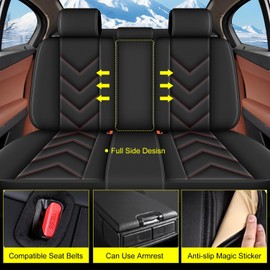 RAWAKORW Car Seat Covers Fit for GMC Terrain 2010-2024 Full Set Seat Covers Waterproof Leather Seat Cover Cushion Protector Airbag Compatible (2 Row 5 Seat,Red Line)