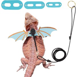 Bearded Dragon Harness, Wing Style, Animal Harness, 3 Size Pack, Soft Leather, Durable Nylon Rope, Removable Leash, Suitable for Baby to Adult Beardies (Blue, 1 Set)
