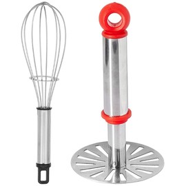 OMORTEX Smart Masher Combo Kitchen Stainless Steel Potato Masher and Egg Whisker Attractive Handy Look with Comfortable Steel Handle Gives a Good Grip (Multicolor)