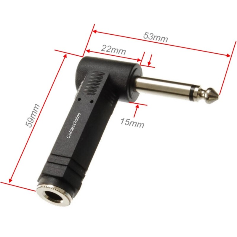 CablesOnline Right-Angle 1/4" (6.35mm) TS Mono Male to 1/4" Mono