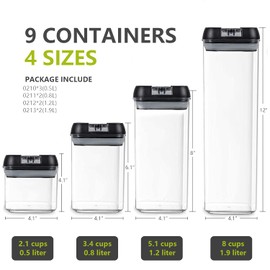 9 Pack Airtight Food Storage Container Set - Kitchen & Food Organization Containers - BPA Free Clear Plastic Cereal Containers with Easy Lock Lids and Labels Square Airtight Containers Set (B)