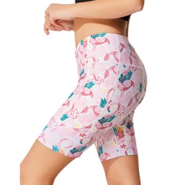 Cagola Womens Swim Shorts High Waisted Bathing Suits Tummy Control Swimsuit Bottoms 7" Board Shorts Swimming Beach Pool Swimwear Pink Flamingo L