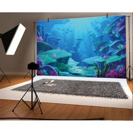 Renaiss 3 x 2 m Little Mermaid Photo Background Ocean Mermaid Princess Photography Background Underwater Baby Shower Girl Child Birthday Party Banner Decoration Photo Studio Props