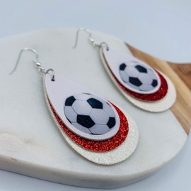 Soccer Ball Earrings for Women - Soccer Jewelry - Sports Stuff Accessories (Red & White)