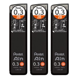 Pentel Mechanical Pencil Lead, Pentel Ain 0.3mm 2B, Pack of 3 AMZ-XC2832B3P