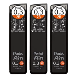 Pentel Mechanical Pencil Lead, Pentel Ain 0.3mm 2B, Pack of 3 AMZ-XC2832B3P
