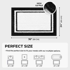GRANNY SAYS Microfiber Bathroom Rugs Non Slip Washable, Water Absorbent Bathroom Mats for Tub Non Slip, Soft Bath Mats for Floor & Shower, Long Bath Rug, 24" x 36", Black Bath Rug