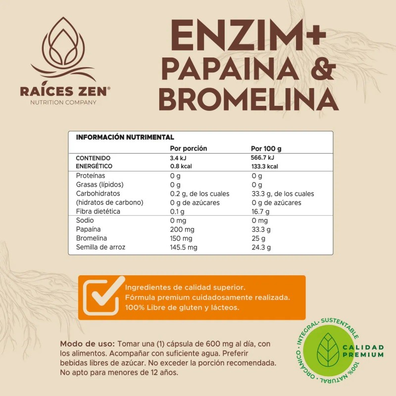 Enzimas Digestivas Papaina Bromelina Races Zen Super Premium Apoyo Digestivo