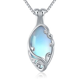 VONALA Moonstone Necklace 925 Sterling Silver Filigree Pendant Necklace Jewelry Gifts for Women (Silver)