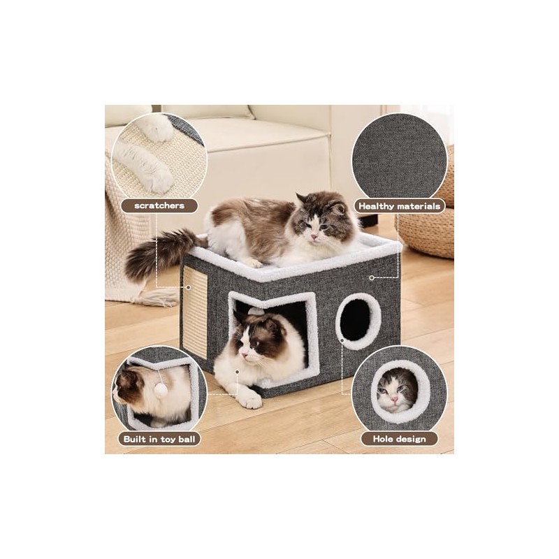 Cat Beds for Indoor Cats, Large Cat Cave with Fluffy