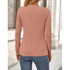 PRETTYGARDEN Long Sleeve Tops for Women 2025 Spring Fall Trendy Business Dressy Casual Shirts Crewneck Textured Blouse (Bean Paste Pink,X-Large)