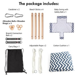 Baby Swing Seat with Safety Belt-VIsuIvit Wooden Infant Swing Outdoor, Secure Canvas Baby Hanging Swing Seat Porch Swing Chair for Tree and Backyard for Toddler (Stripe)