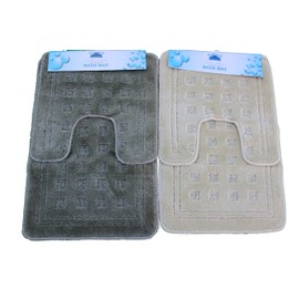 Tache Home Fashion 2 Piece U-Shaped Contour Toilet Bathroom Bath Mat Rug, Beige