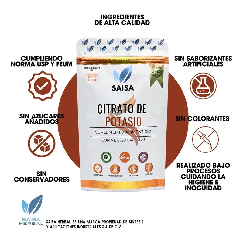 Citrato De Potasio 2 bolsas con 120 capsulas cu. Suplemento