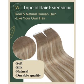 Ugeat Invisible Tape-In Extensions Real Hair 40 cm Blonde Tapes Extensions Remy Real Hair Tape Extensions Medium Brown to Golden Blonde with Brown Skin Weft Extensions Real Hair 20 Pieces 50 g
