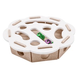 Mooipur Cat Puzzle Toy with 3 Track Balls, Flower-Shaped Play Box for Indoor Kittens Interactive Treat Feeding, Fun Maze Game for Indoor Cats Boredom Relief & Exercise (White/Camel)