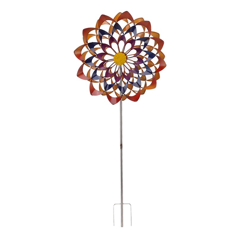 Outdoor 3D Windmill Colourful Exquisite Metal Wind Spinner with Ground