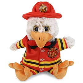 DolliBu Sitting Rooster Firefighter Stuffed Animal with Name Personalization - Super Soft Rooster with Red Fireman Costume Outfit and Fireman Hat, Cute Fire Fighter Doll Plush Toy for Kids - 9 Inch