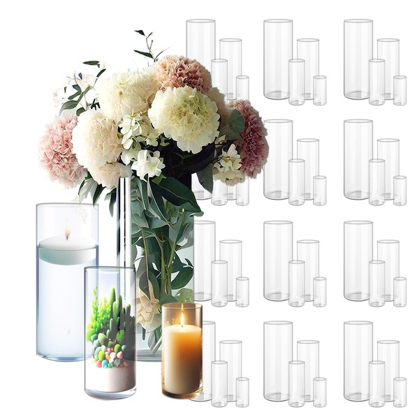 Sandraheer 48 Pack Clear Glass Cylinder Vases for Centerpieces -