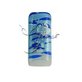 Blue Floral & Stripes Pre-designed Acrylic/UV Gel Artificial/False French Nail Tips (70 pcs.)