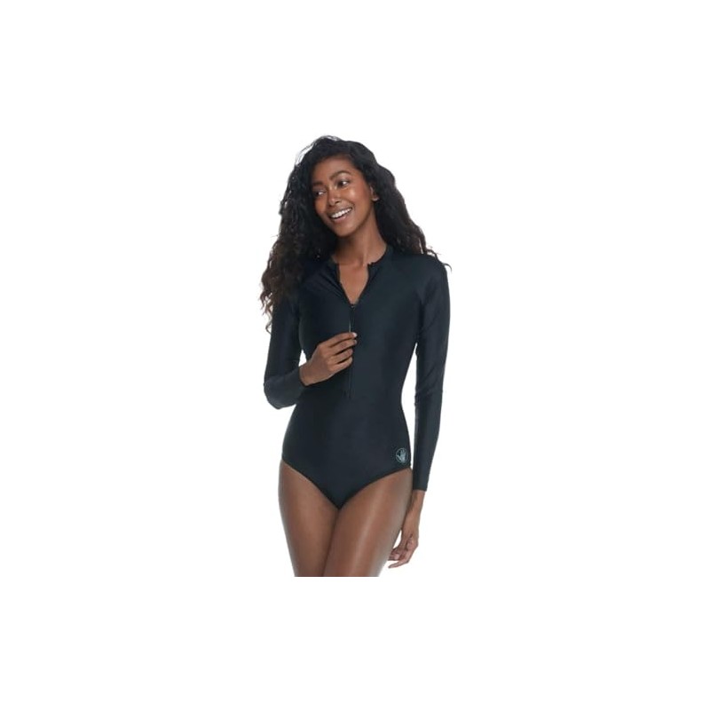 Body Glove womens Smoothies Channel Solid Long Sleeve Zip Front