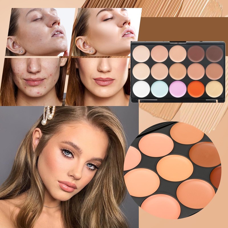 JacCherry Concealer Palette Abdeckcreme Camouflage Kosmetikum mit 15 Farben Mode