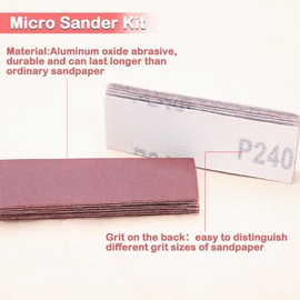 LEONTOOL 100Pcs Micro Detail Sander Paper Kit 3.5x1.2 Inch Hook and Loop Sandpaper Strips 240 Grit, Micro Finishing Sander Paper Detail Sander Refills for DIY Crafts Wood Tight Narrow Spaces Polishing