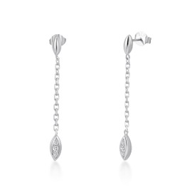 PHNIBIRD Long Earrings Hanging Silver 925 with Cubic Zirconia Elegant Leaf Drop Dangle Long Earrings for Wedding & Evening Events Valentine's Day Earrings Gift for Women, Sterling Silver, silver