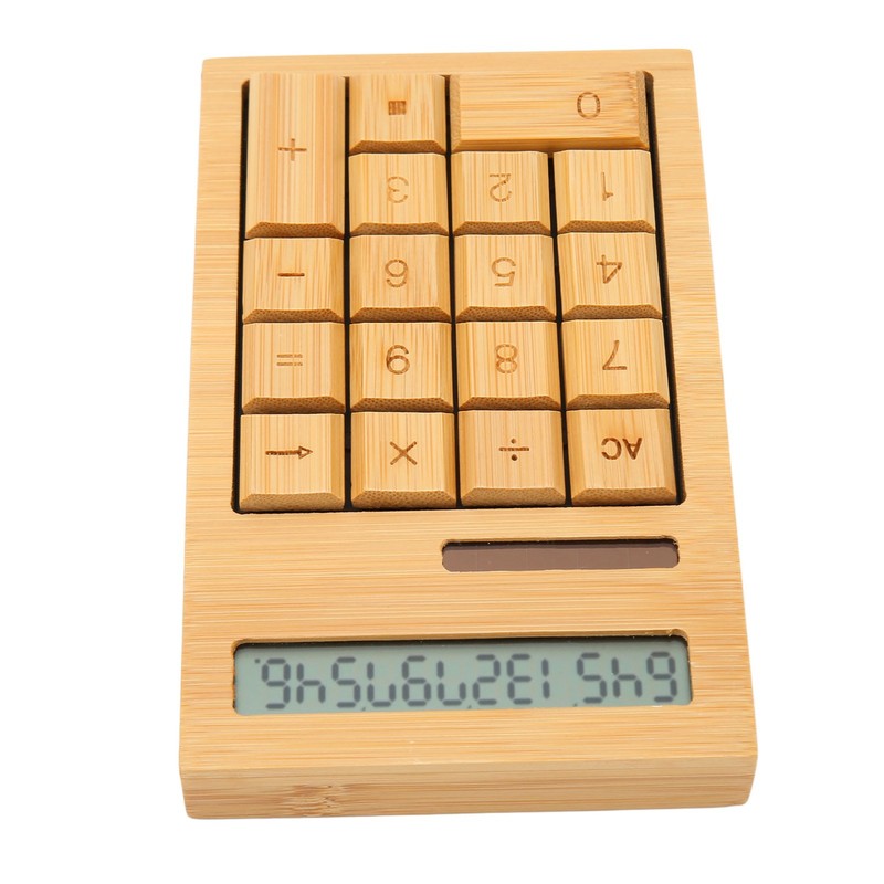Wooden Calculator Solar Battery Powered 18 Keys Large LCD Display