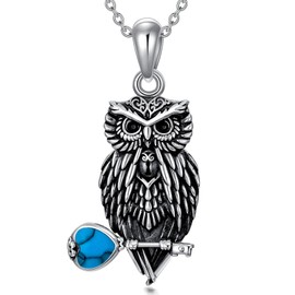 HARMONY BOLA Owl Necklace Sterling Silver Turquoise Owl Pendant Jewellery Mother's Day Birthday Gifts for Women Girls