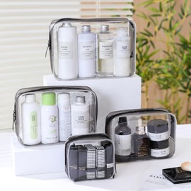 MOTDWKYD - Bolsa de transporte transparente para artículos de cambiador con cierre, bolsa de maquillaje para mujeres y hombres, viajes, organización, viajes de negocios, viajes a casa, color negro