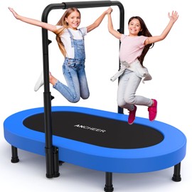 ANCHEER 56'' Foldable Mini Trampoline with Adjustable Handle - Indoor/Outdoor Rebounder for Kids & Toddlers Safe Oval Fitness Trampoline with Bar for Home Fun