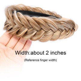 DIGUAN Wide Messy Braided Headband With Teeth Synthetic Hair Plaited Headband High Elasticity Braids Chunky Fishtail Braided Hair Band Hairpiece for Girls Women Beauty Accessory (Caramel Blonde)