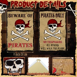 2 Pcs Pirate Metal Signs Pirate Theme Wall Decor Signs, 8 x 12 Inch Only All Others Will Walk the Plank and Beware of Pirates Metal Signs for Pirate Party Cave Bar Decoration