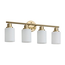 24" Modern 4-Light Vanity Wall Sconce, Golden Finish with Frosted Glass Shades for Bathroom or Hallway Lighting (No Bulbs)Lamp Power(W): 30, Lamp Sizes: Small, Product Size: 62x16x26cm
