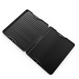 CAMPLUX 2 IN 1 Reversible Cast Iron Griddle, Pre-Seasoned 15" x 12.8" Double Sided Cast Iron Griddle Grill Plate, Flat & Ribbed Surface Used on Stove, Grill or Campfire, Rectangular