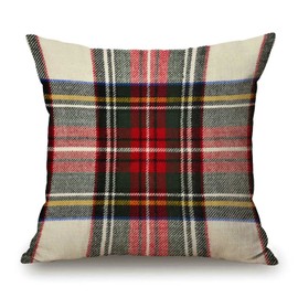 Plaid Pillow Cover 18x18 Inch, Scottish Tartan Red and White Wool Plaid Pattern Symmetric Square Print Double Sided Decorative Pillow Case Throw Pillows Cover