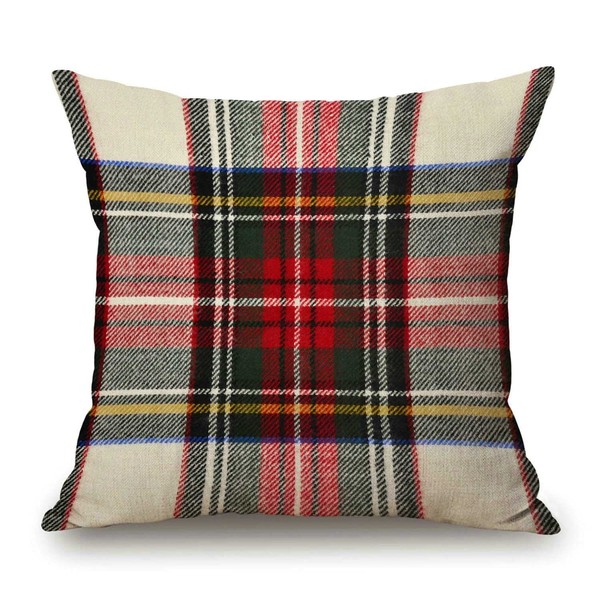 Plaid Pillow Cover 18x18 Inch, Scottish Tartan Red and White