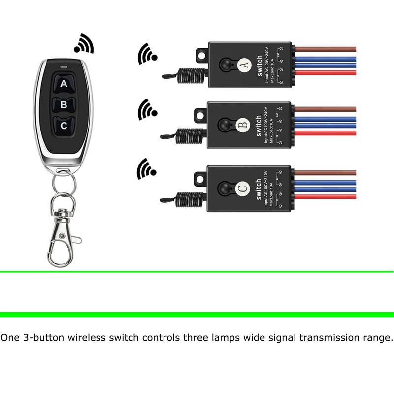 dstfuy Wireless Light Switch,3 Way Mini Remote Switch AC 110V/120V/220V/240V/10A